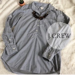 J. Crew Grey & White Stripe Cotton Popover Shirt